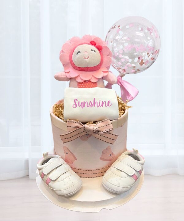 Pink Sunshine Music Baby Girl Diaper Cake