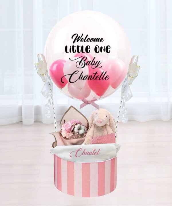 Beige Bunny Hot Air Balloon Hamper Stripe