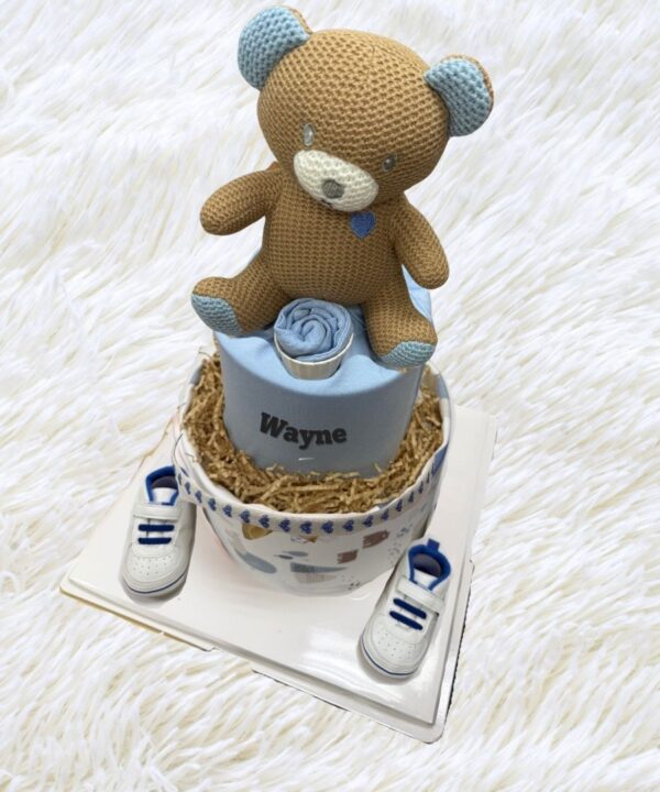 Blue Teddy Diaper Cake Top