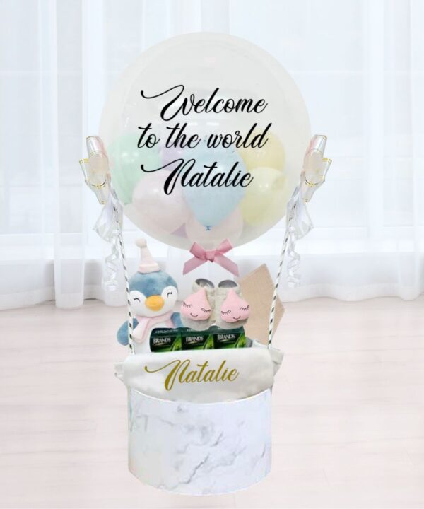 Penguin Hot Air Balloon Hamper Pastels