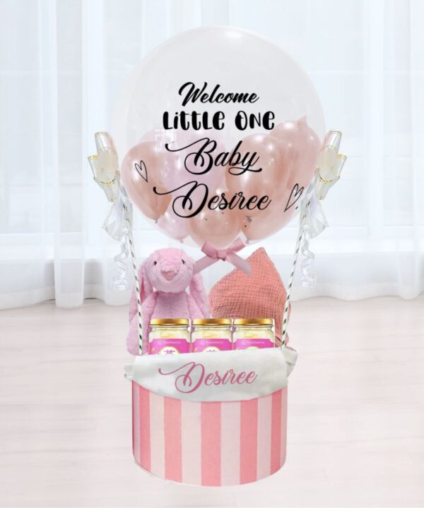 Pink Bunny Hot Air Balloon Hamper Stripe