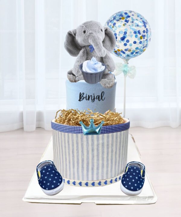 Fluffy Elephant 2 Tier Diaper Cake