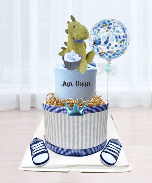 Green Dino 2 Tier Diaper Cake